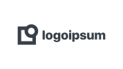 A black and white abstract logo icon appears to the left of the word "logoipsum" on a light gray background.