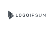 A minimalist logo with vertical lines forming a triangular shape next to the text "LOGO IPSUM" on a light gray background.