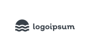 A black semicircle with three wavy lines below it, next to the word "logoipsum" in lowercase letters on a light background.
