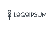 A minimalist logo with a stylized wheat stalk icon on the left and the word "LOGOIPSUM" in modern, geometric font on the right, set against a light background.
